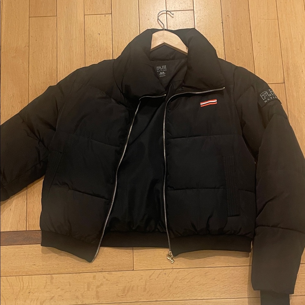 P.E Nation Black Puffer Jacket with Logo Patch
